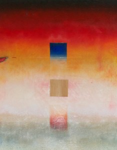 22" x 28" Oil/sand/cedar/hook/line on recycled canvas