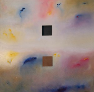 38" x 38" Oil/sand/cedar on board