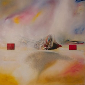 36" x 36" Oil/sand/cedar on canvas